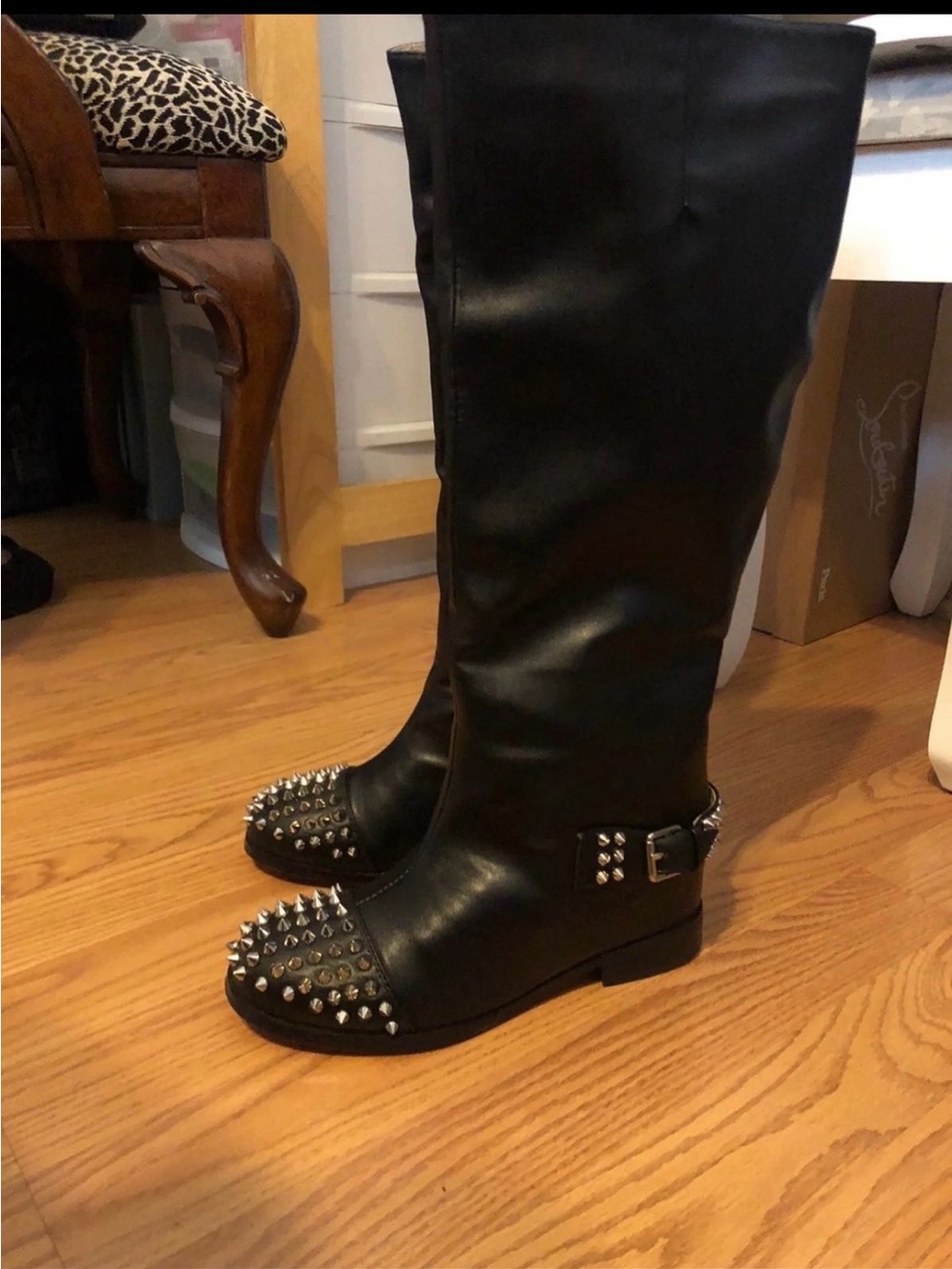 Christian Louboutin Black Over-the-Knee Studded Boots size 37